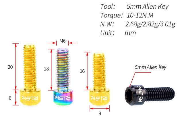 4Pcs M6 Titanium Brake Caliper Mounting Bolts